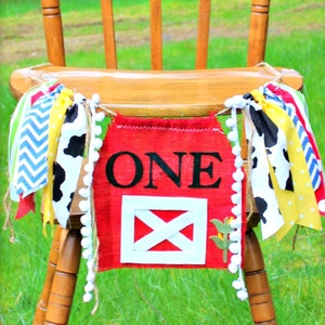 Boys 1st birthday • farm theme decorations • highchair banner • cowboy theme garland • one birthday decor • first