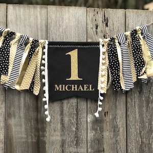 Onederful 1st birthday decoration, Black and gold New Years party, Mr. Onederful, Name Banner, Personalized, Highchair garland