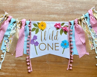 Wild One High Chair Banner: Boho Floral 1st Birthday Decor