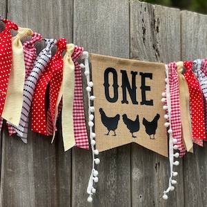 Chicken 1st Birthday Party Banner| Barnyard| Highchair Garland| First Birthday Photo Prop| Backdrop| First Birthday| Old Mcdonald