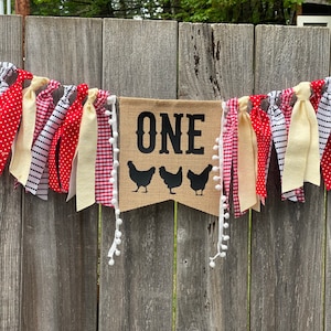 Chick magnet 1st Birthday Party Banner| Barnyard| Highchair Garland| First Birthday Photo Prop| Backdrop| First Birthday| Old Mcdonald
