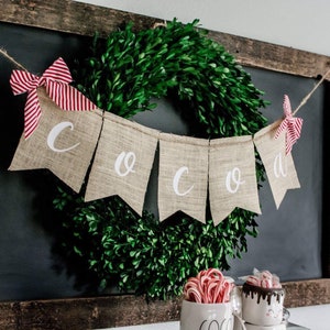 Holiday Decorations, Hot Cocoa Banner, Christmas Decoration, Photography Prop, Burlap Garland, Backdrop, Winter, Family, Red and White