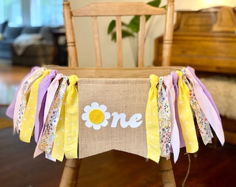 Boho Daisy First Birthday Banner: Groovy One Highchair Decor