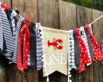Crawfish 1st birthday decoration, lobster first birthday party, highchair banner, barnyard, 4th of July, country fair, I am one banner, boys