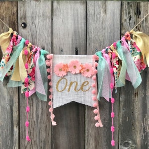 Wildflower first birthday banner, highchair, photo prop, girls first birthday decorations, pink and gold, wild one, boho