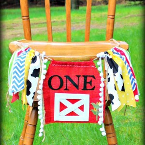 Farm 1st Birthday High Chair Banner: Barnyard Photo Prop