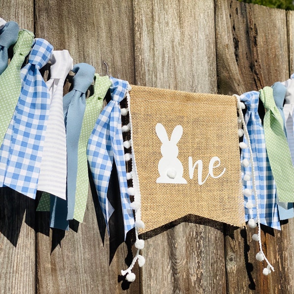 Bunny 1st birthday high chair decoration| some bunny is one| banner| first birthday| photo prop| backdrop| garland| Blue and green