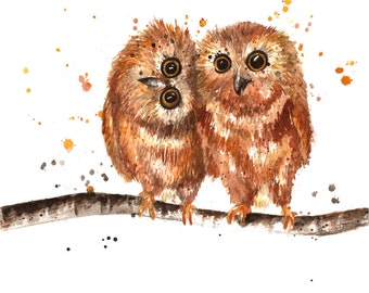 Baby Owls Watercolor Print