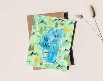Lake Tahoe Map Watercolor Greeting Card