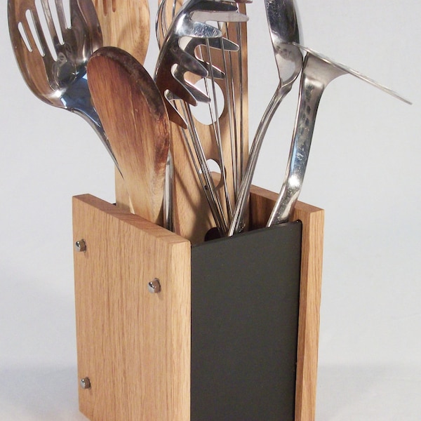 Oak Slate Design Kitchen Utensil Holder - Modern Contemporary Style