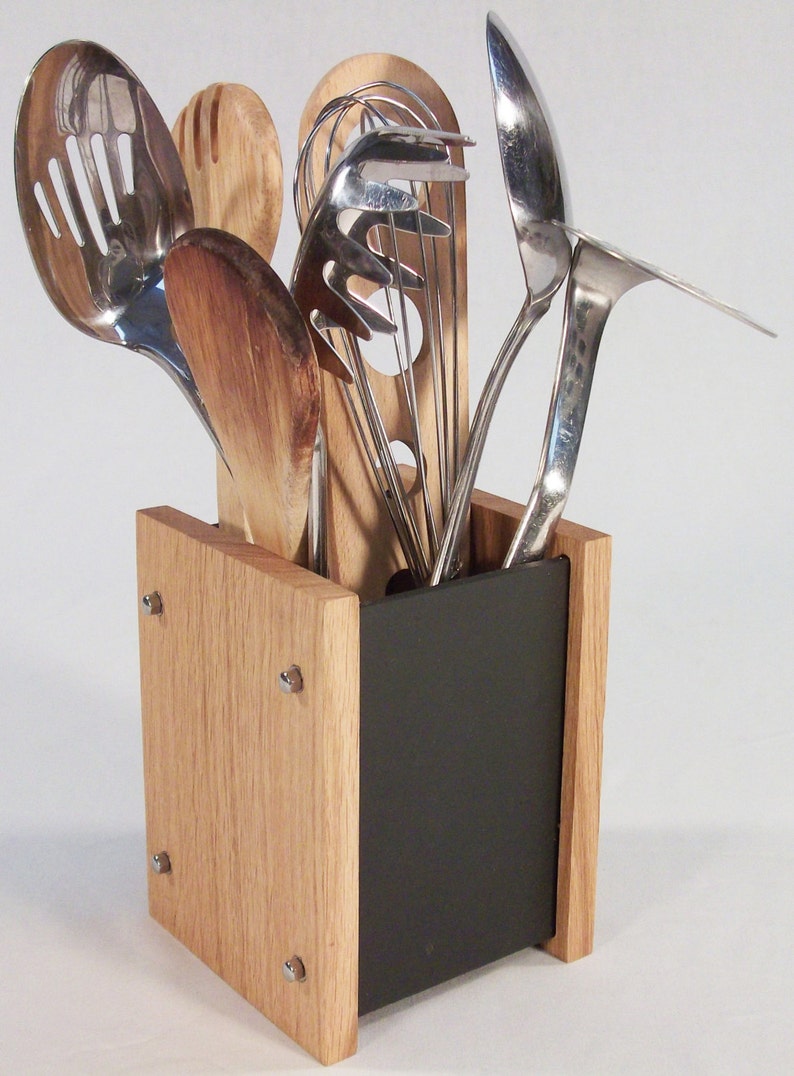 Oak Slate Design Kitchen Utensil Holder Modern Contemporary Etsy