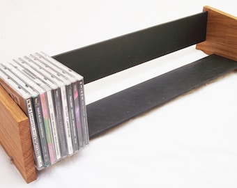 Oak Slate Design Long CD Rack - Modern Contemporary Style