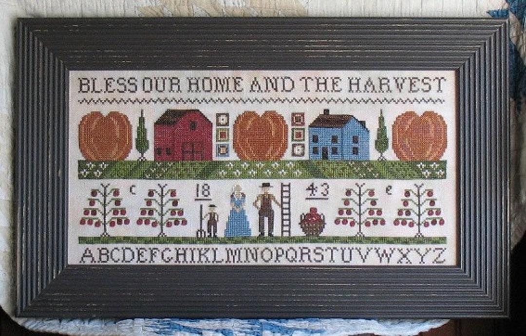 Primitive Cross Stitch Sampler Pattern BLESS THE HARVEST Pdf - Etsy