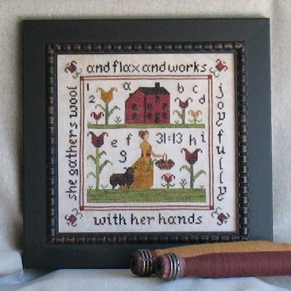 Primitive Sampler Cross Stitch PDF Pattern Proverbes 31:13