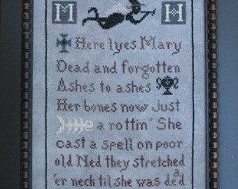 Primitive Sampler Cross Stitch Pattern Mary's Tombstone PDF