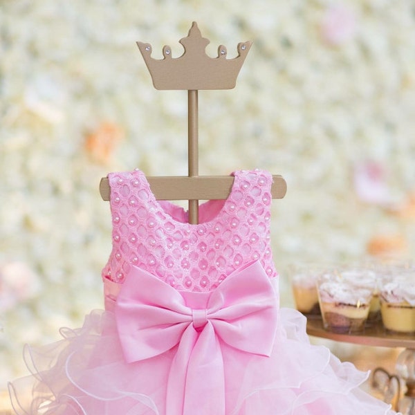 Princess Crown Dress Stand with Crystals. Great for displaying baby cloths as a baby shower centerpiece or in a childs room.