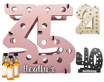 Any age! Mini Bottle Holder for 21st Birthday | Over the Hill 40th Birthday | Shot Bottle Party Favor | Whiskey Lover Gift