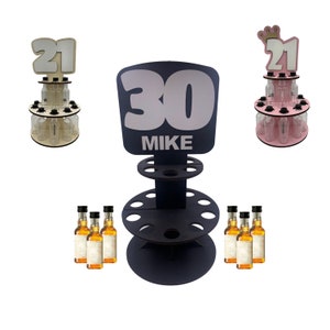 Gâteau à la bouteille pour le 30e anniversaire d'un homme ou tout âge | Porte-alcool en bois à personnaliser avec son nom, son âge et sa couleur | Cadeau whisky et tequila