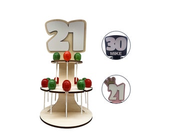 Birthday Lollipop Stand | Lollipop Holder with Age for Birthday Party Decorations | Wooden Centerpiece with Personalized Name & Colors
