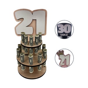 Geld Kuchen Geldhalter mit Alter Topper | Geldgeschenk Display für Geburtstagsparty | Laser Cut Hölzern für Geburtstagsfeiern