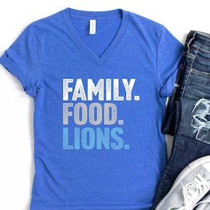 Family Food Lions Thanksgiving V-Neck shirt for Her or Him, Detroit Football Fan Shirt for Thanksgiving, Party, Fall, Football Season Unisex