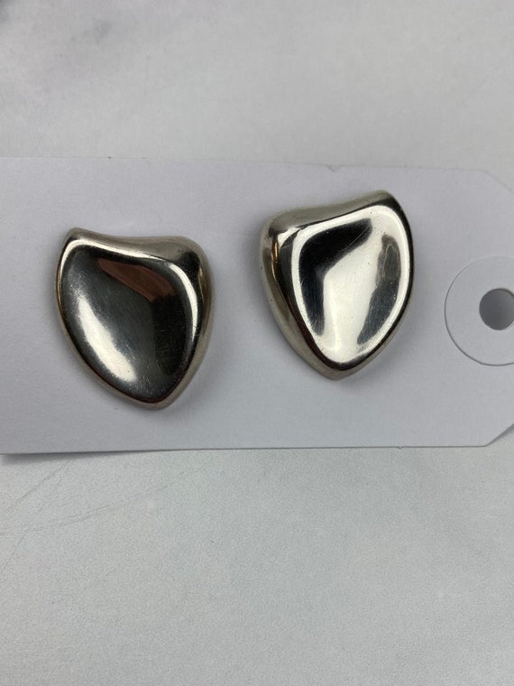 Modern Heart Sterling Silver Post Earrings - image 1