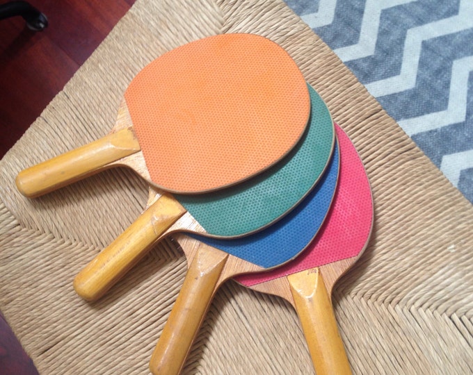 Vintage Ping Pong Paddles Set of 4 Made in Japan Circa 1960s Rustic