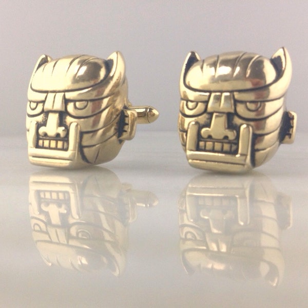 Goldtone Cufflinks by Swank from the 60s - Tribal Mask Cufflinks Transformers Cufflinks Gift For Him