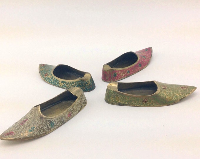 India Brass Decor Slippers 4 Brass Shoe Incense/ashtray - Etsy
