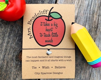 Personalized Teacher Quote Wish Bracelet with 1mm wax cotton cord. Card, Daycare, Kindergarten, Elementary and Preschool Gift, Teachers Gift