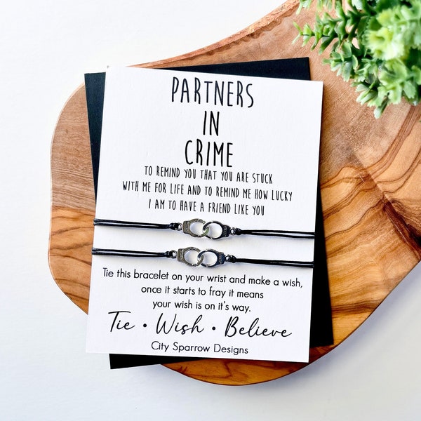 Partners in Crime Wish Bracelets on keepsake card. This includes 2 bracelets, Besties, Best Friend Bracelets, BFF, Friendship Bracelet