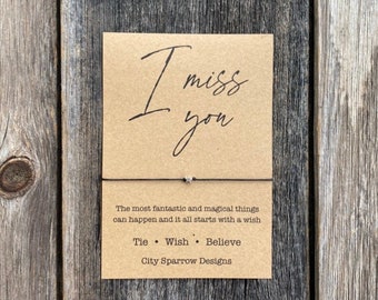 I Miss You Wish Bracelet on a 1mm wax cotton cord.  Friends, Family Card, Miss you card, I Miss You So Much, Hope You're Well, Friends Card