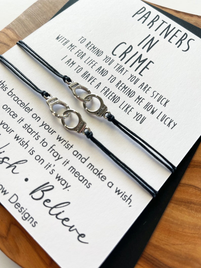 Partners in Crime Wish Bracelets on keepsake card. This includes 2 bracelets, Besties, Best Friend Bracelets, BFF, Friendship Bracelet image 2