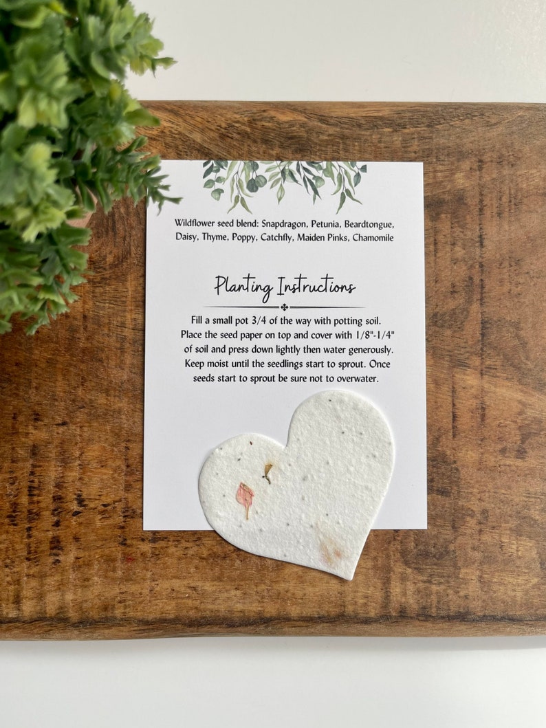 Plant in Loving Memory of, Memorial Card with plantable seed paper heart. Wildflowers, personalized, wake, funeral, remembrance, angel, seed image 3