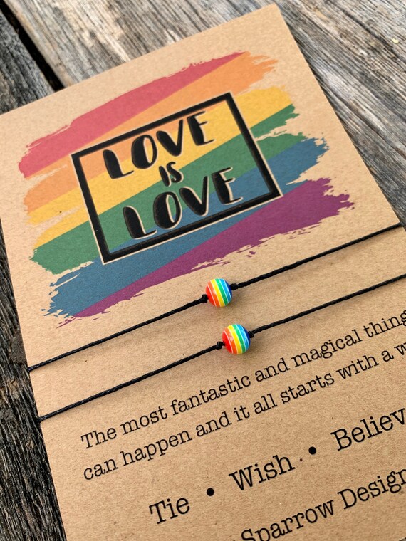 Love is Love Rainbow Pride Wish Bracelet.8mm Round Rainbow Bead
