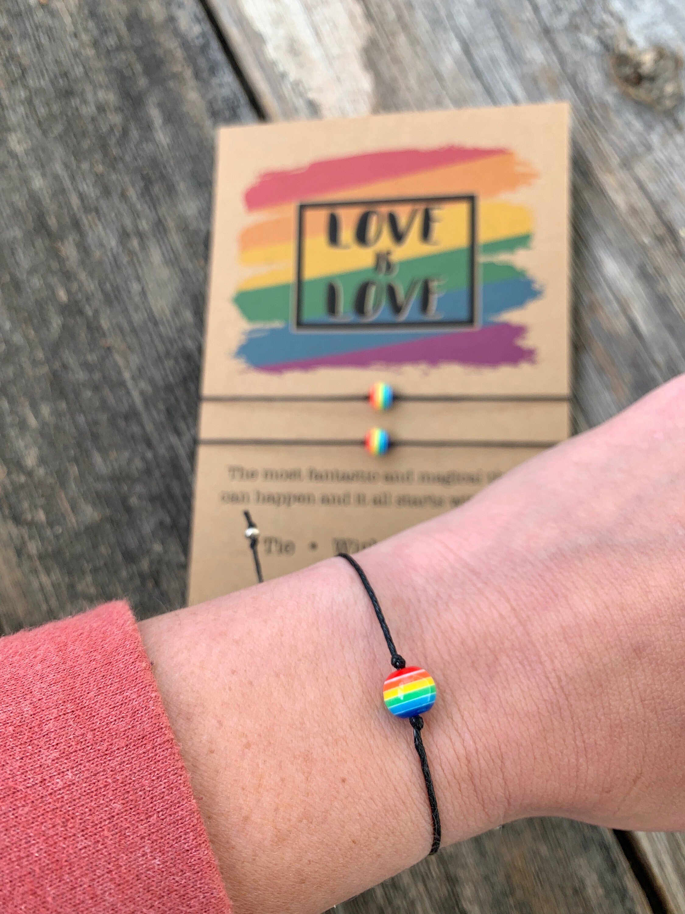 Love Is Love Rainbow Pride Wish Bracelet.8mm Round Rainbow Bead, Choice of 1 or 2 Bracelets. Rainbow, Gay Pride, Lgbtq, Equality, Card, Love