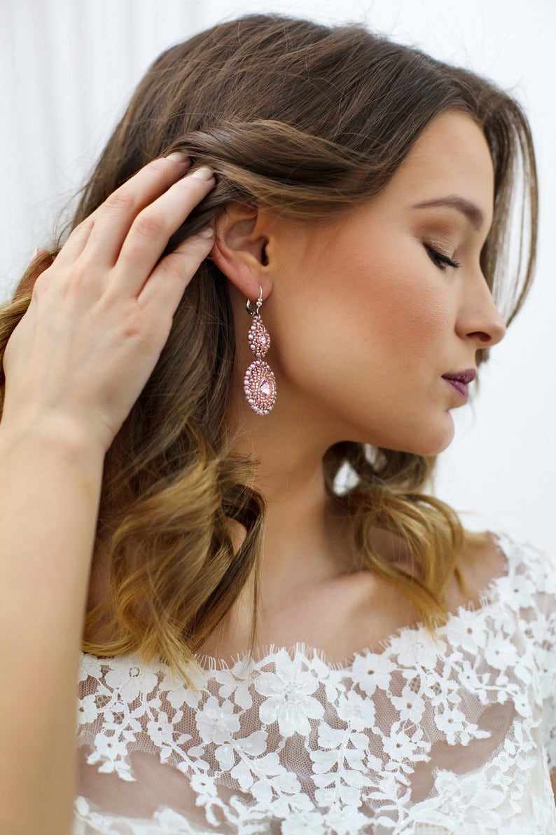 Bridal Blush Earrings Mauve Pink Wedding Earrings Blush Etsy