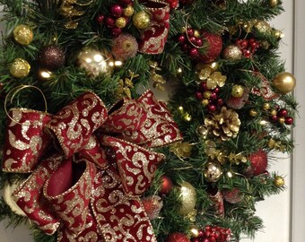christmas wreath burgundy shimmer scroll ribbon lighted wreath free shipping battery operated cordless timer led light - Battery Operated Christmas Wreaths With Timer christmas wreath burgundy shimmer scroll ribbon lighted wreath free shipping battery operated cordless timer led light - Battery Operated Christmas Wreaths With Timer