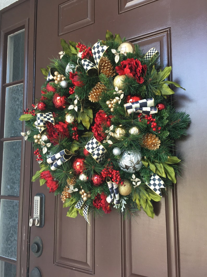 Designer Inspired Red Peony Holiday Wreath 29 Artificial Cordless Led Light With Timer Free Shipping - 