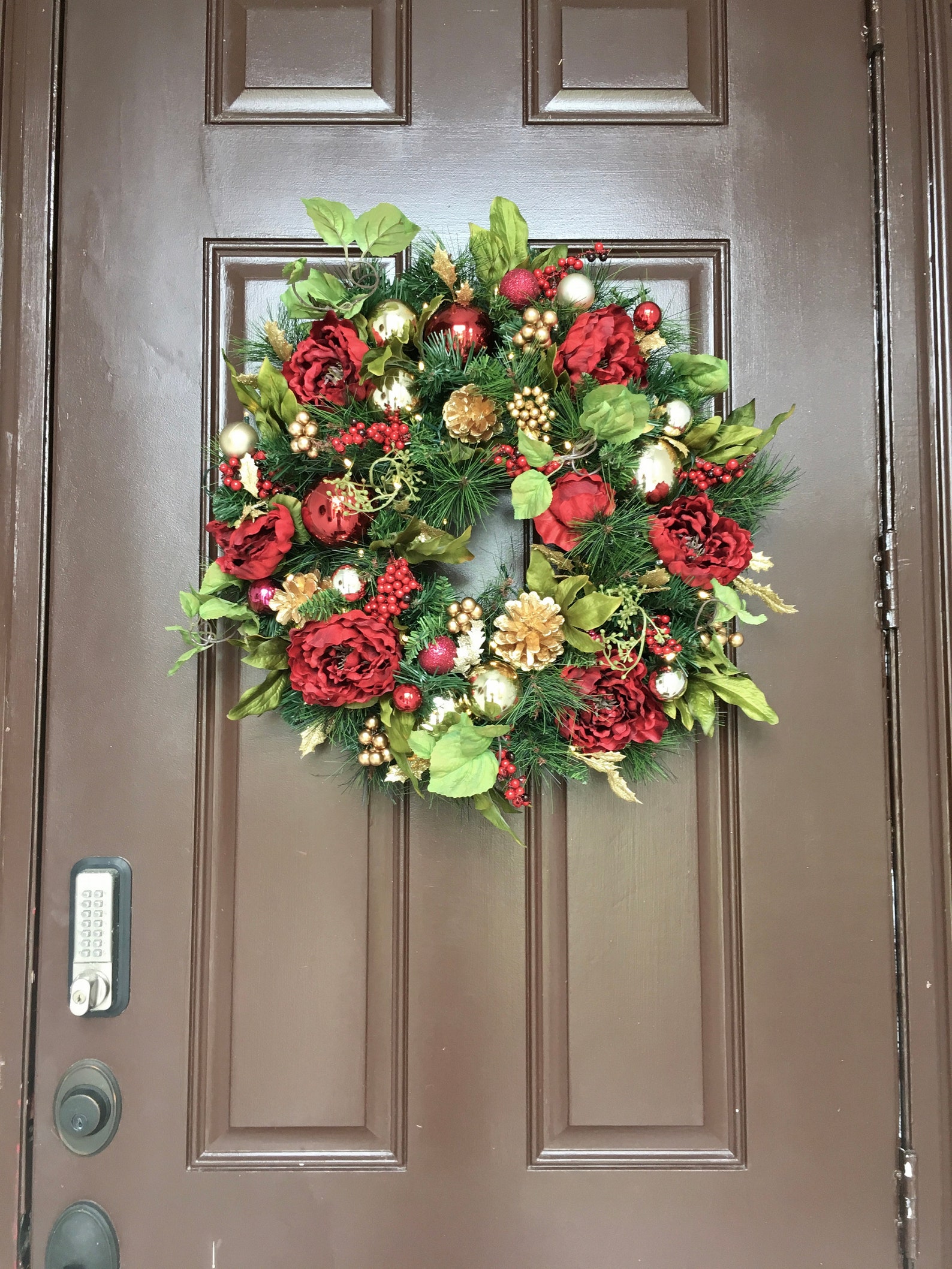 Christmas Wreath with Light Peony Silk Wreath 23inch in | Etsy