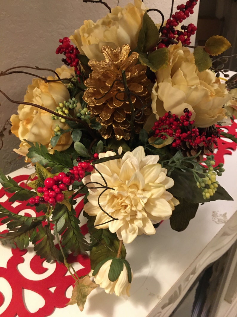 Beautiful Holiday Centerpiece Silk Floral Arrangement FREE - Etsy