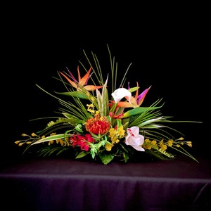 Must Have ! Long and Low 30"w x1 3"h   For Dining Table. Tropical Centerpiece. Bird of Paradise, Arrangement, Artificial, Faux,Silk,