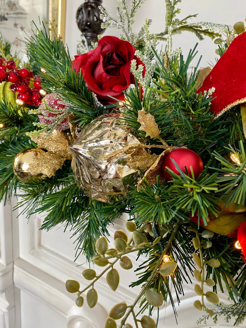 2 Pc Set Christmas Wreath Garland Red Velvet Ribbons FREE Etsy Australia