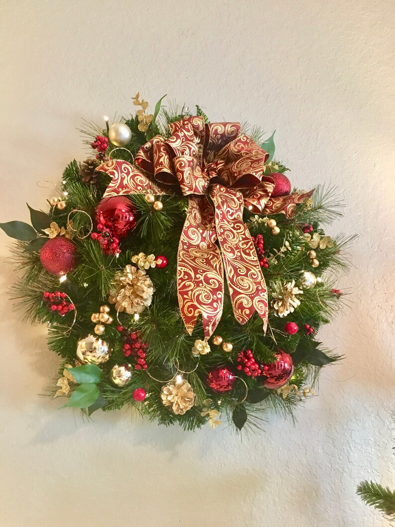 4 PC Set Christmas Wreath Garland Burgundy Ribbons FREE Etsy