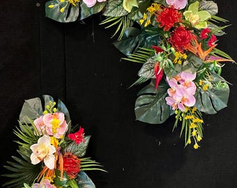 Tropical Floral Arrangement, Bird of Paradise Centerpiece, Silk Flowers