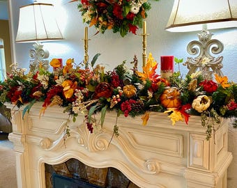 Beautiful Fall Wreath & garland Set. Thanksgiving Home Decor.  Artificial  Arrangement .  Autumn Decoration. Fall Home Accent.  Fall Wreath