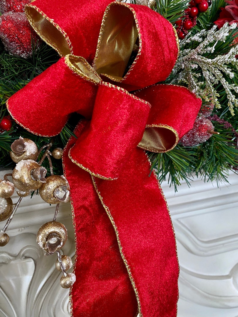 2 Pc Set Christmas Wreath Garland Red Velvet Ribbons FREE Etsy Australia