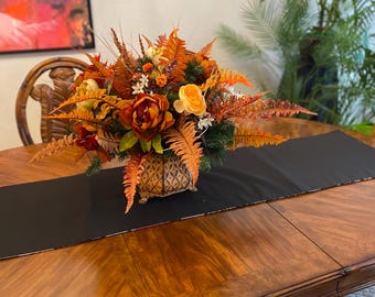 Fall Peony Centerpiece,  Large Statement  Arrangement . Silk  Artificial Floral Thanksgiving Arrangement