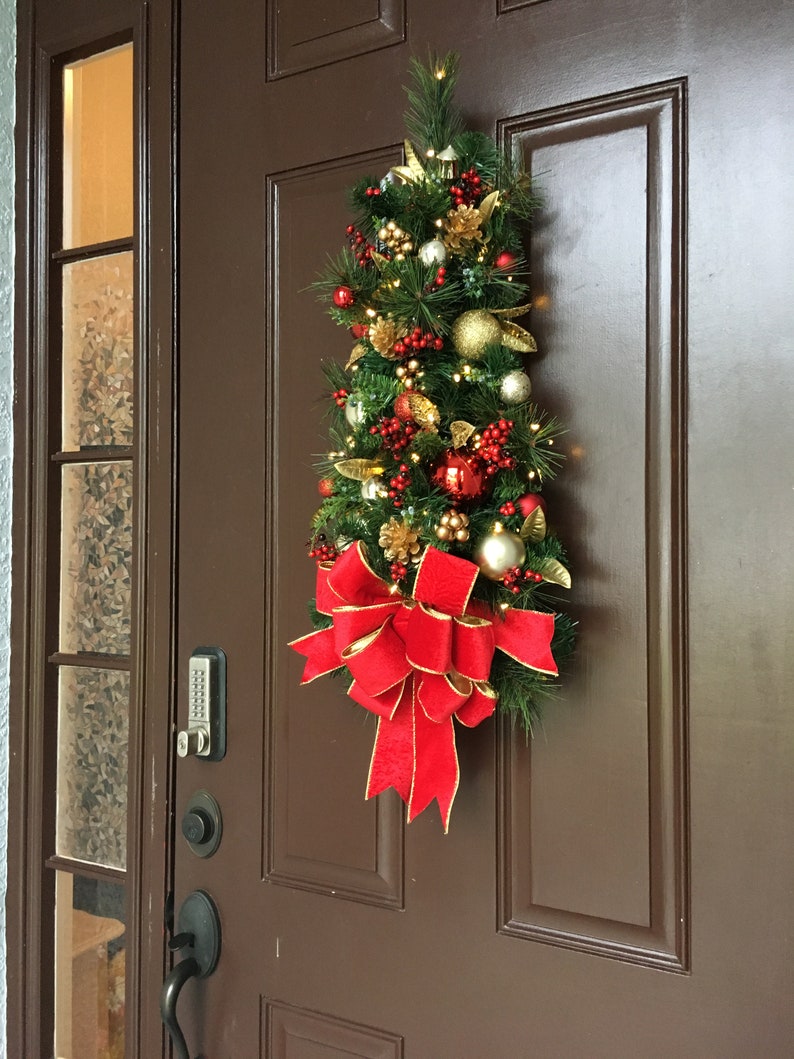 Wall Tree Red Velvet Ribbon Holiday Decor Christmas Tear Etsy