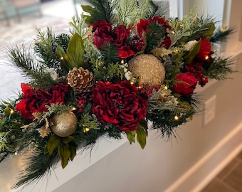 Red Peony Mix Swag. Mantle  Decor. Arrangement for  window sill, Kitchen counter top and ETC.   30x10x10
